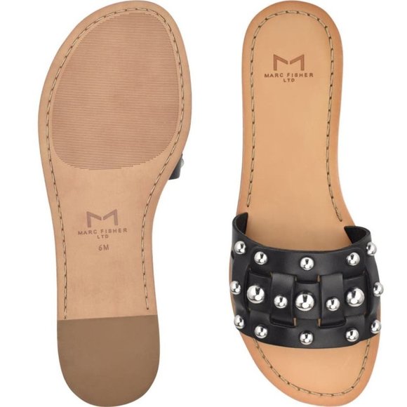 NEW Marc Fisher LTD Pacca Slide Sandal, Size 6.5, 7 and 9 in Black Leather - Picture 6 of 9